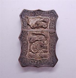 19th Century Chinese Dragon Sterling Silver Filigree Card Case Box