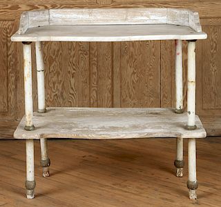 MARBLE TOP POTTING TABLE WITH IRON LEGS