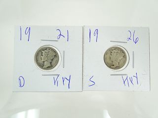 Lot Of 2 Key Date Mercury Dimes 1921D And 1926 S