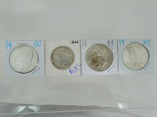 4 Rare Coins 1826 Bust Half Dollar 1900 1889,1924 Silver Dollars