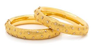 A Pair of 18 Karat Yellow Gold and Diamond Bangle Bracelets, Vendorafa, 50.50 dwts.