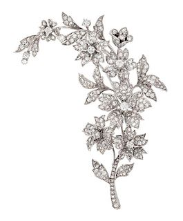 A White Gold and Diamond Floral Spray Brooch, 20.30 dwts.