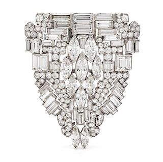 An Art Deco Platinum and Diamond Clip Brooch, 17.00 dwts.