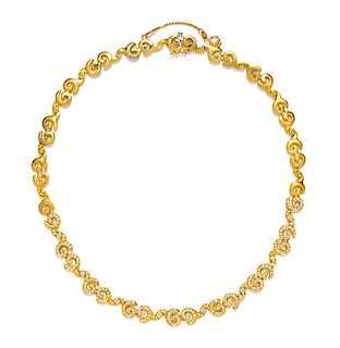 An 18 Karat Yellow Gold and Diamond 'Escargot' Necklace, Doris Panos, Circa 2000, 24.20 dwts.