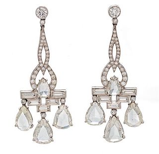 A Pair of Platinum and Diamond Chandelier Earrings, 5.20 dwts.