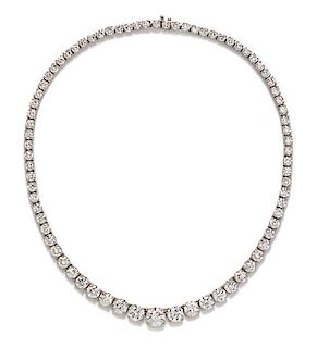 A Platinum and Diamond Riviere Necklace, 37.90 dwts.