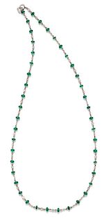 A Platinum, Diamond and Emerald Station Necklace, 3.20 dwts.