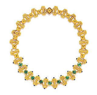 An 18 Karat Yellow Gold, Green Tourmaline and Sapphire Necklace, Susan Berman, 81.00 dwts.