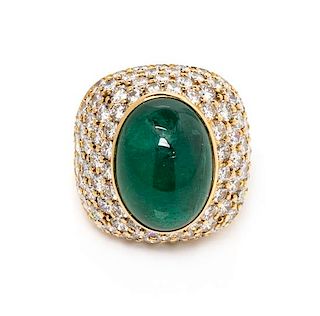 An 18 Karat Yellow Gold, Emerald and Diamond Ring, Montreaux, 10.20 dwts.