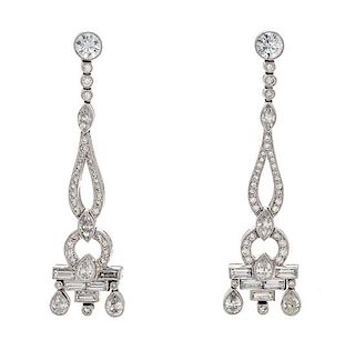 A Pair of Platinum and Diamond Earrings, 6.90 dwts.