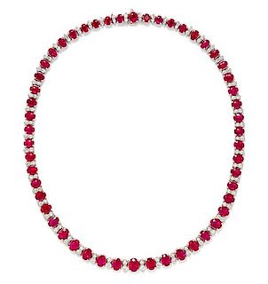A Platinum, Ruby and Diamond Necklace, 51.20 dwts.