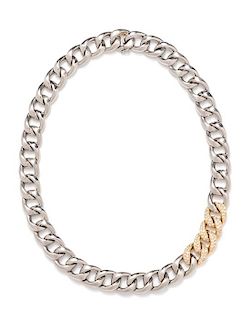 A Platinum, 18 Karat Yellow Gold and Diamond Curb Link Necklace, Trabert & Hoeffer, 62.10 dwts.