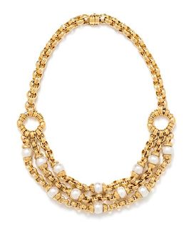 An 18 Karat Yellow Gold and Cultured Pearl Swag Necklace, Guidi Oreste, 91.60 dwts.