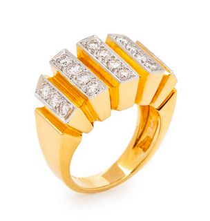 An 18 Karat Yellow Gold, Platinum and Diamond Ring, Montreaux, 7.50 dwts.