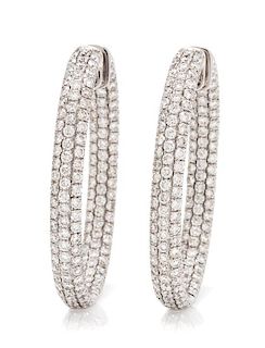 A Pair of 18 Karat White Gold and Diamond Hoop Earrings, 12.80 dwts.