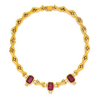 An 18 Karat Yellow Gold, Rhodolite Garnet Intaglio and Diamond Necklace, Susan Berman, 47.70 dwts.