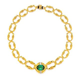 An 18 Karat Yellow Gold, Green Tourmaline Intaglio and Diamond Necklace, Susan Berman, 47.30 dwts.