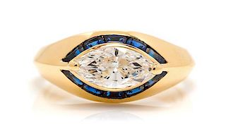 An 18 Karat Yellow Gold, Diamond and Sapphire Ring, Picchiotti, 3.10 dwts.
