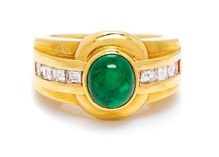 An 18 Karat Yellow Gold, Emerald and Diamond Ring, Susan Berman, 7.90 dwts.