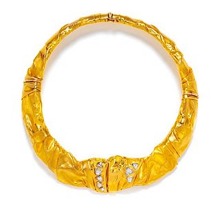 A 22 and 18 Karat Yellow Gold and Diamond Collar Necklace, Faranakas, 55.20 dwts.