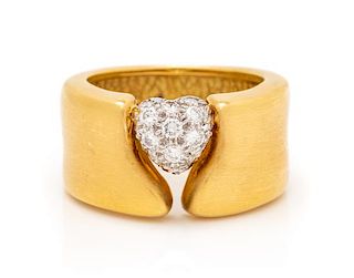 An 18 Karat Yellow Gold, Platinum and Diamond Heart Motif Ring, Marlene Stowe, 10.50 dwts.