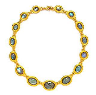 A 24 Karat Yellow Gold, Labradorite and Diamond Necklace, Gurhan, 46.10 dwts.