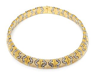 An 18 Karat Yellow Gold, Stainless Steel and Diamond Collar Necklace, Dino Ceva, 103.90 dwts.