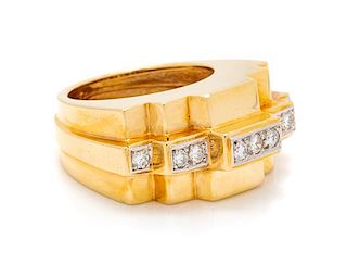 An 18 Karat Yellow Gold, Platinum and Diamond Ring, Montreaux, 8.60 dwts.