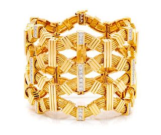 An 18 Karat Yellow Gold, Platinum and Diamond Bracelet, Montreaux, 101.80 dwts.