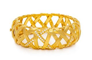 A Yellow Gold and Diamond Bangle Bracelet, Marlene Stowe, 54.10 dwts.