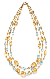 An 18 Karat Yellow Gold, Citrine and Blue Topaz 'Confetti' Necklace, Marco Bicego, 73.10 dwts.