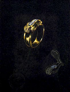 A Collection of Framed Original Gouache on Paper Jewelry Designs for Trabert & Hoeffer-Mauboussin,