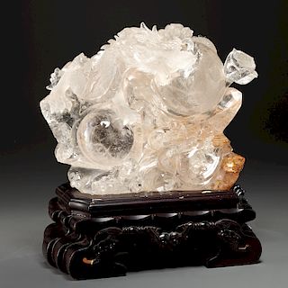 Large Chinese carved quartz dragon on stand