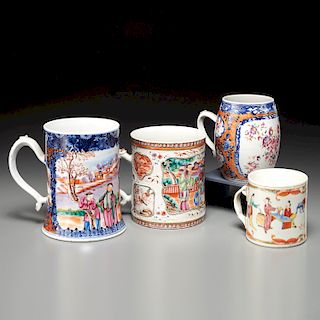 Group (4) Chinese Export famille rose mugs