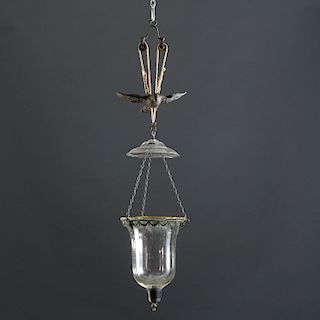 Regency bell jar lantern w/ bronze dove pulley