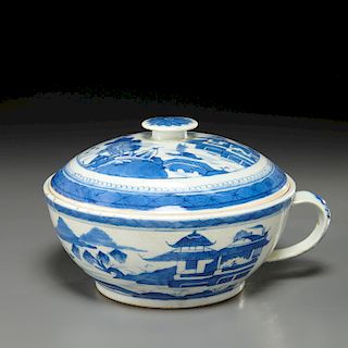 Chinese export blue and white Canton chamber pot