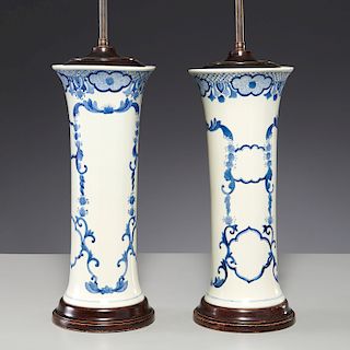 Pair Chinese blue and white Gu vase lamps