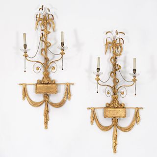 Pair antique George III style giltwood sconces