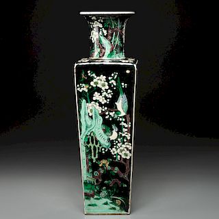 Chinese square form Famille Noire vase
