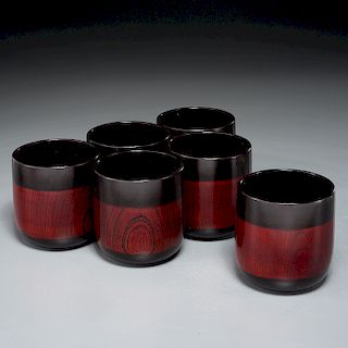 Set (6) contemporary Japanese lacquer tea cups