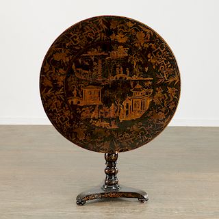 Chinese Export black lacquer tilt top tea table