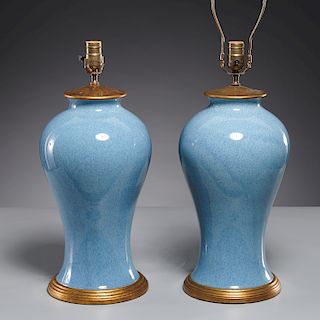 Pair Chinese porcelain meiping jar lamps