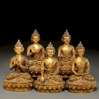 Set (5) Sino-Tibetan bronze Buddha Sakyamuni