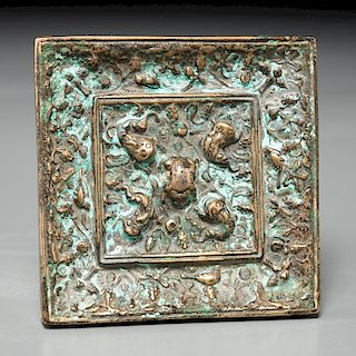 Old Chinese Tang style silvered bronze mirror