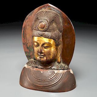 Chinese parcel gilt bronze bust of Quanyin