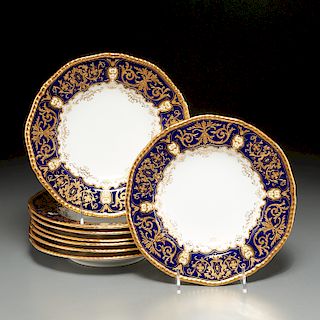 Set (8) Coalport gilt porcelain soup plates