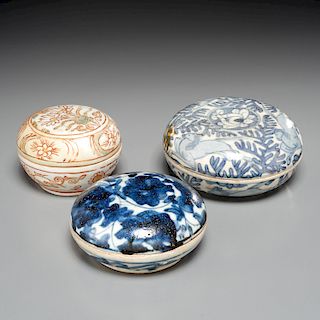 (3) Ming Era porcelain lidded boxes