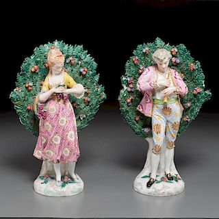 Pair large Chelsea porcelain bocage figures