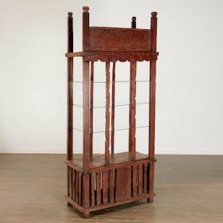 Spanish Colonial carved teak pillow rack etagere