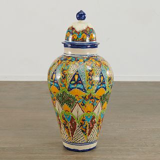 Large Mexican pottery lidded floor vase